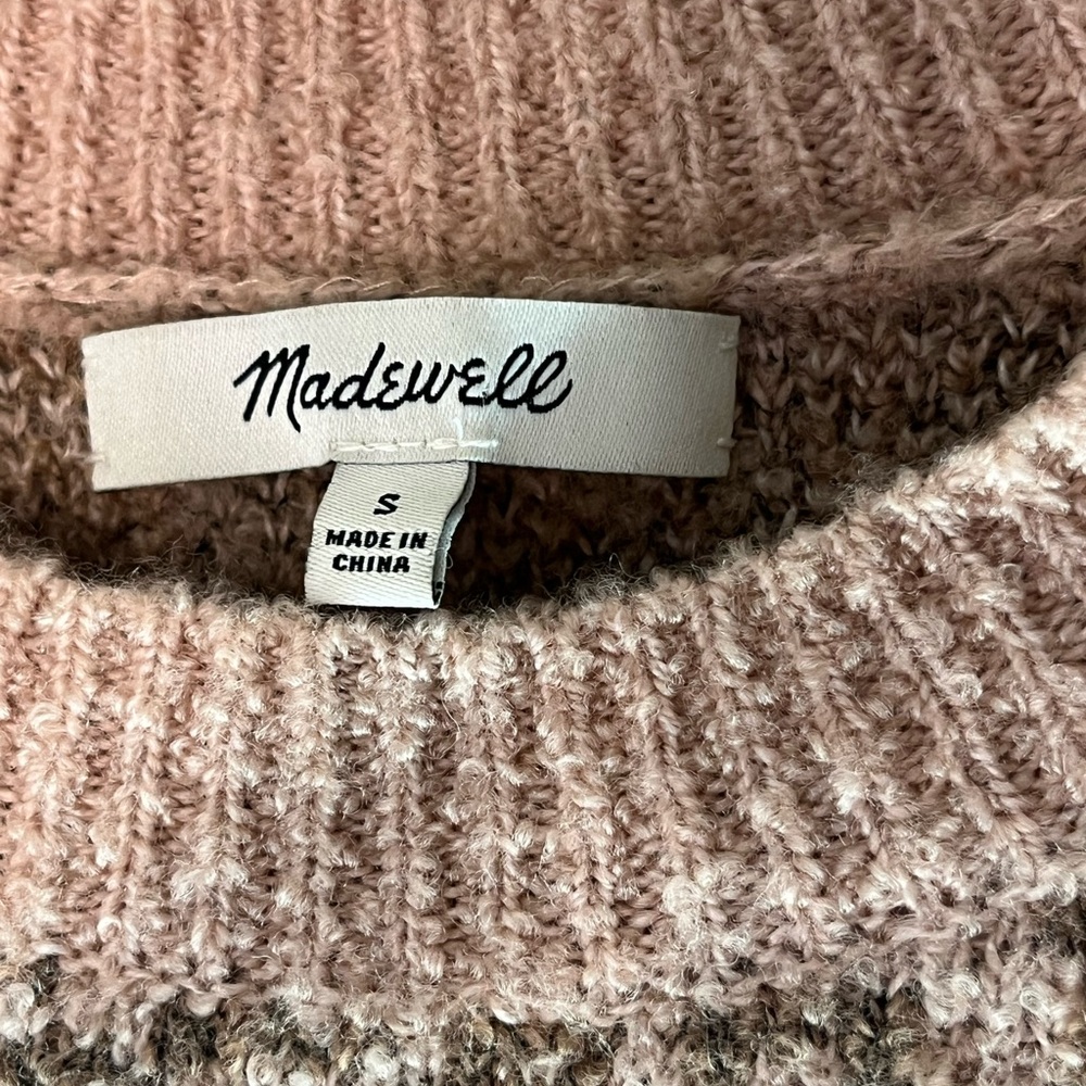 Madewell Shrunken Pullover Sweater Marled Rose Leopard Print Merino Wool Size S - Picture 3 of 4
